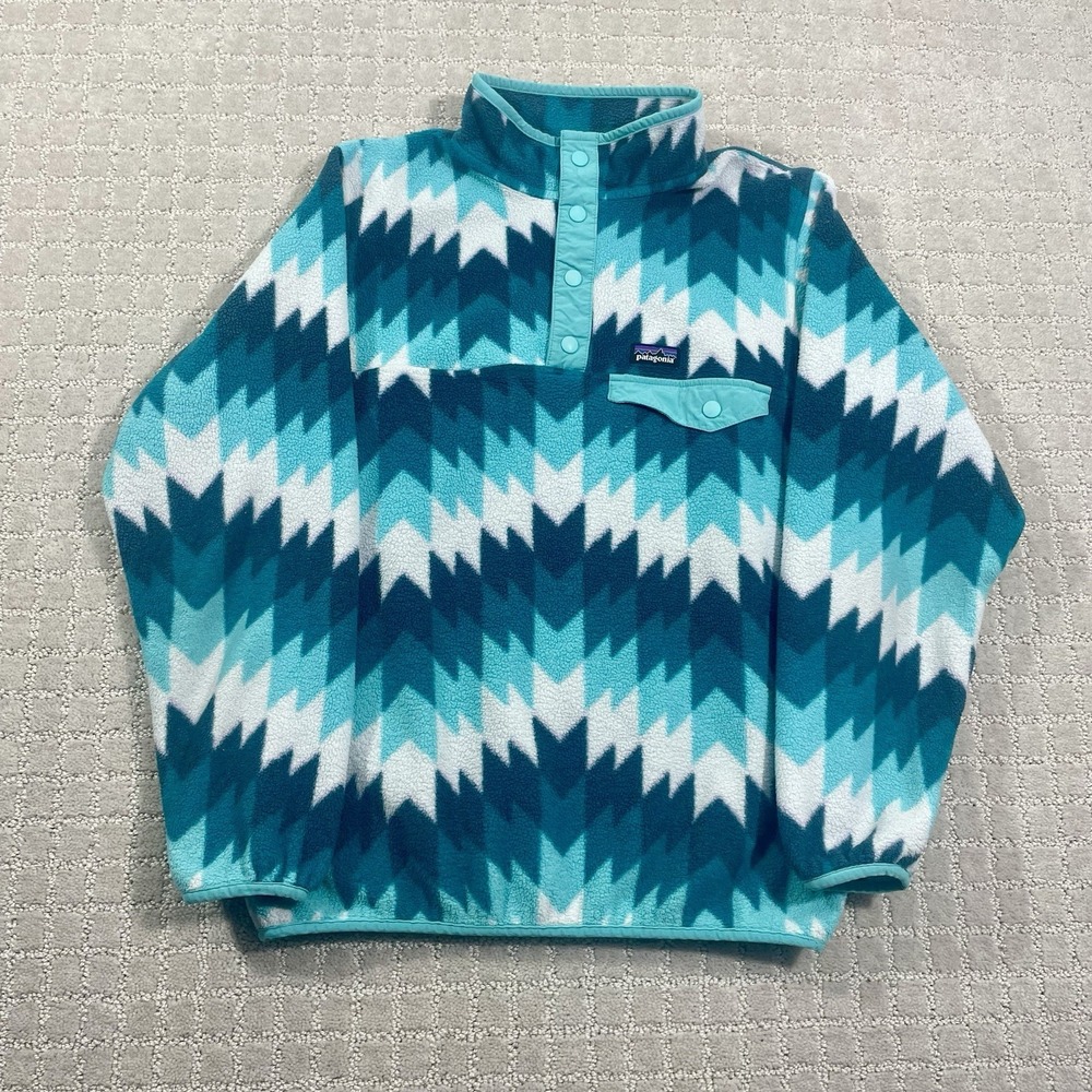 Patagonia Synchilla Snap‎ T Youth XL Blue Geometric Aztec Fleece Jacket